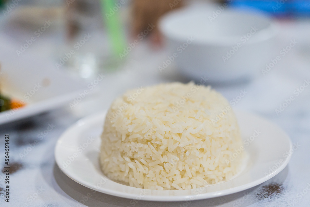 White steam cooked rice ready to eat, steamed rice White steam cooked rice ready to eat, steamed rice