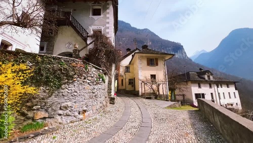 The medieval street of Prato Sornico, Val Lavizzara, Switzerland photo
