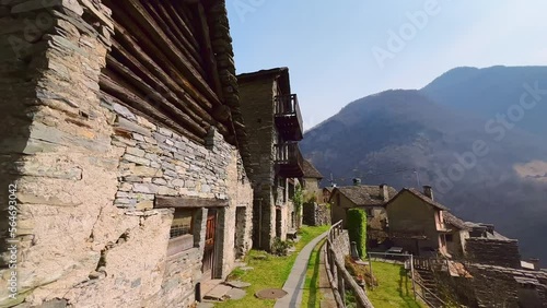 Brontallo houses on the steep slope, Val Lavizzara, Switzerland photo