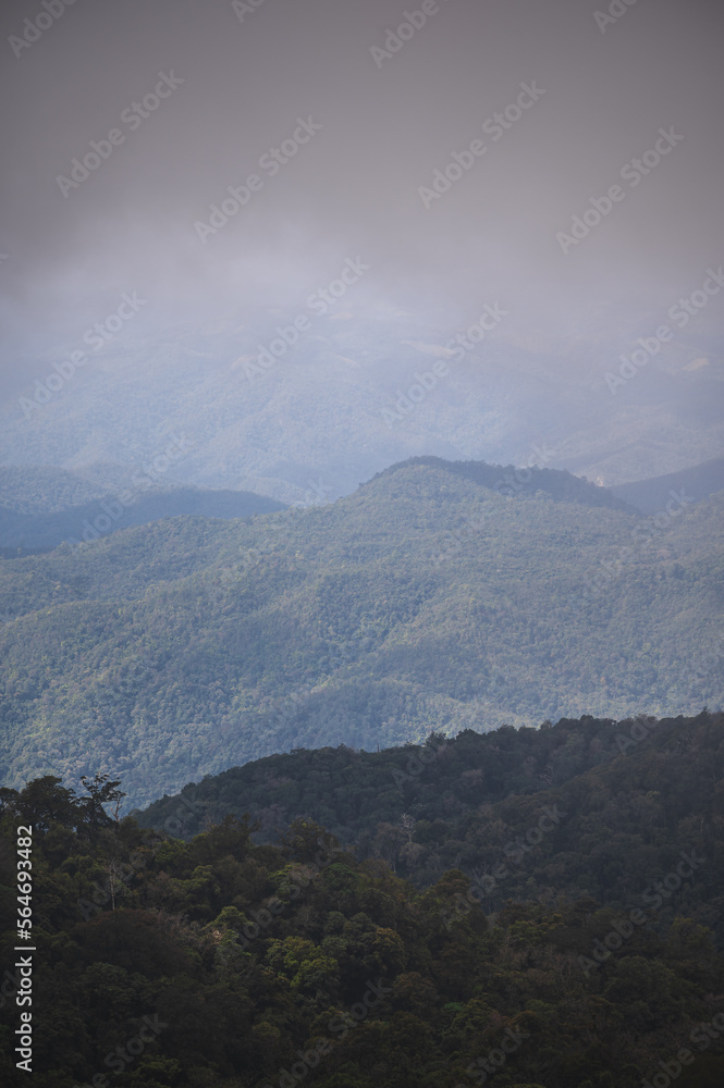 Beautiful landscape view on the mountain at monjong mountain.Doi Mon Jong is one of the top ten peaks in Thailand. Its beautiful landscape is filled with mountain ranges and pretty flowers