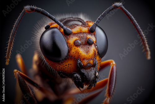 Portrait of an ant close-up insect with antennae, ant worker, protection of ecology and the environment, destruction of insects. Generative AI © VICHIZH
