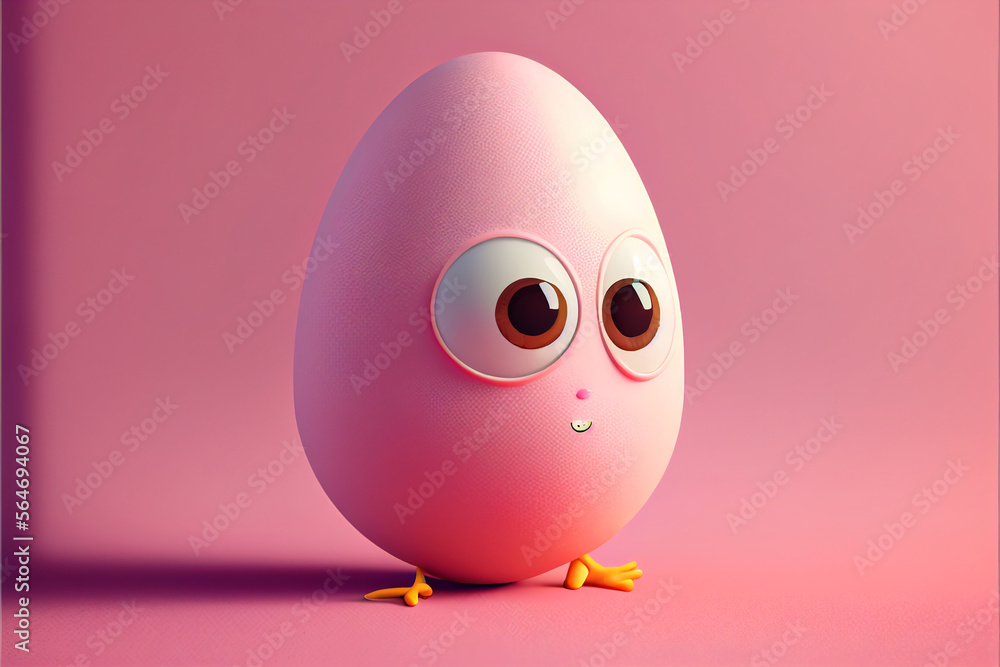 Colored Easter Egg pink character with face and eyes cute surprise, fun concept for the spring Easter holiday. Generative AI Colored Easter Egg pink character with face and eyes cute surprise, fun concept for the spring Easter holiday. Generative AI
