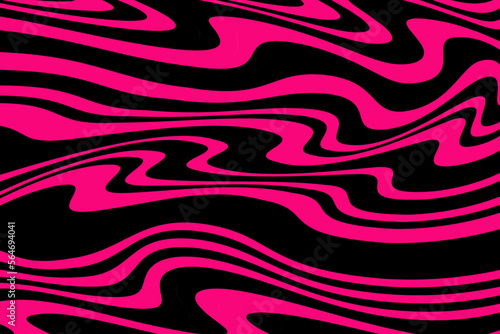 Pattern with wavy, curves lines. Optical art background. Wave design black and magenta. Digital image with a psychedelic stripes. Vector illustration  