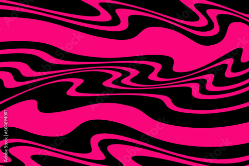 Pattern with wavy, curves lines. Optical art background. Wave design black and magenta. Digital image with a psychedelic stripes. Vector illustration  