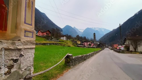 The street of mountain Prato Sornico village, Val Lavizzara, Switzerland photo