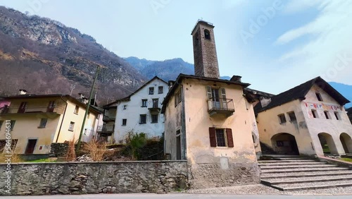 Panorama of medieval Prato Sornico, Val Lavizzara, Switzerland photo