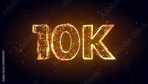 Golden Yellow Red Shiny 10k Followers Celebration 3d Lines Effect And Square Dots Particles On Dark Brown Glitter Dust Background