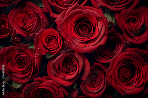 Large bouquet of red roses flowers close-up with open buds  holiday gift with love for Valentine s Day  Mother s Day  wedding arrangement. Generative AI