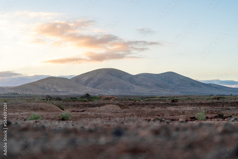 Vulcanos in Fuerteventura. Beautiful background of mountains in Canary Islands. Spain