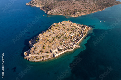 Drone view above Fortress Spinalonga near Agios Nicolaos