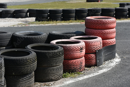 pile of tires serving as protection on a car and motorcycle circuit
