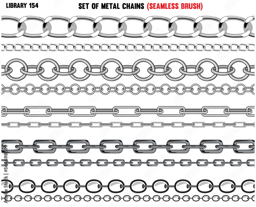 Fototapeta premium SET OF METAL SHINY CHAINS IN EDITABLE FILE