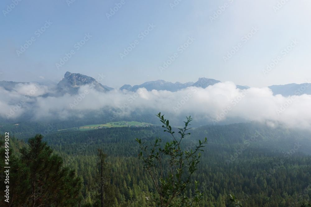 The view of Hallstaetter lake from the trekking route to Hoher Sarstein mountain, Upper Austria region The view of Hallstaetter lake from the trekking route to Hoher Sarstein mountain, Upper Austria region