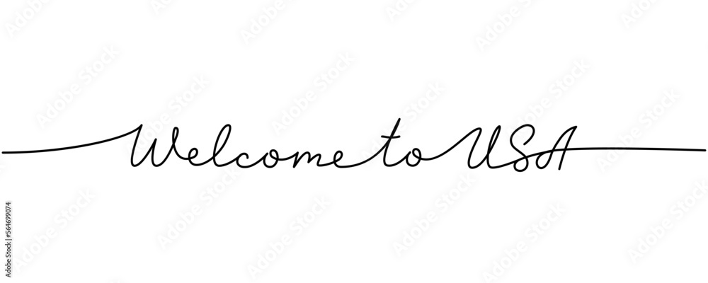 Welcome to USA - word with continuous one line. Minimalist drawing of phrase illustration. USA country - continuous one line illustration. Welcome to USA - word with continuous one line. Minimalist drawing of phrase illustration. USA country - continuous one line illustration.