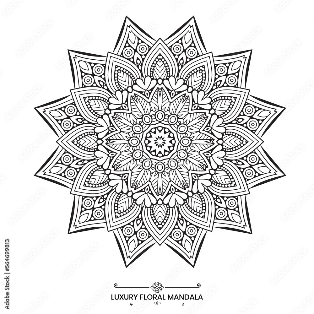 Decorative floral mandala design, Luxury mandala design ideal for adult coloring book Decorative floral mandala design, Luxury mandala design ideal for adult coloring book