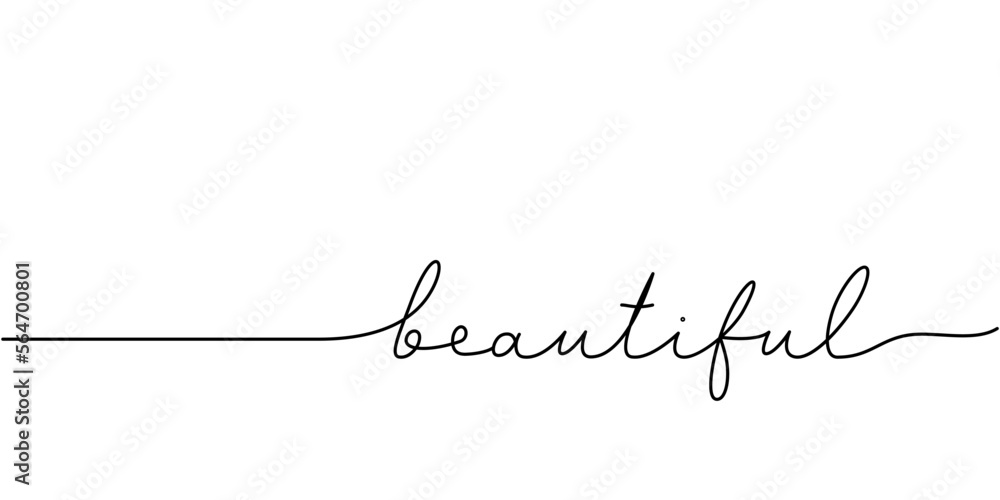 Beautiful word - continuous one line with word. Minimalistic drawing of phrase illustration. Beautiful word - continuous one line with word. Minimalistic drawing of phrase illustration.