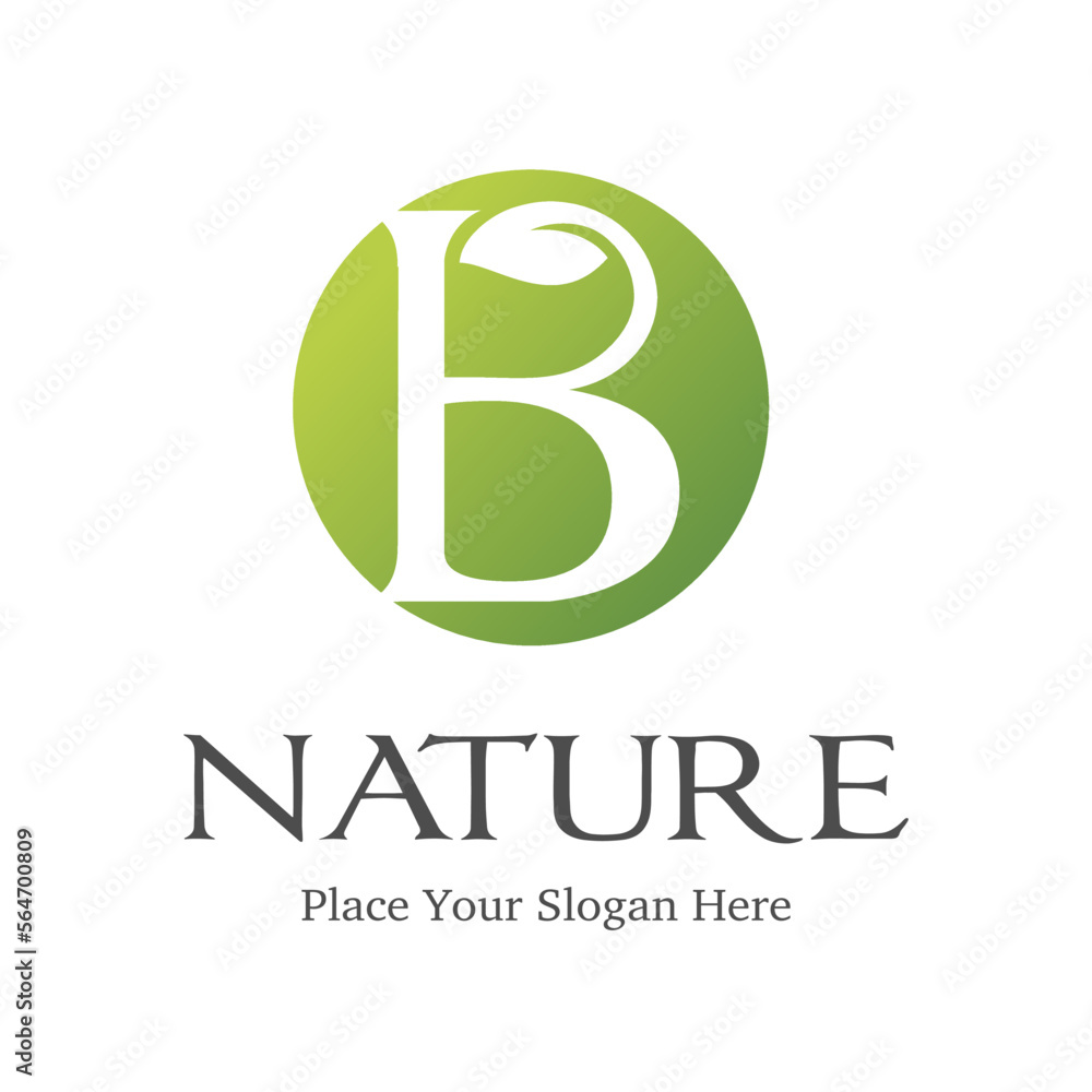 Letter B Initial natural vector logo template. Design with leaf and green color.
