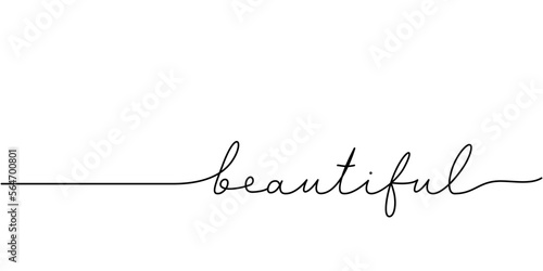Beautiful word - continuous one line with word. Minimalistic drawing of phrase illustration.
