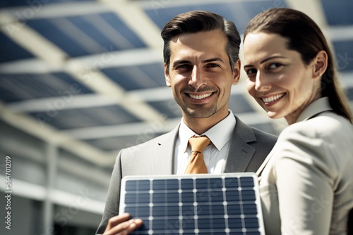 Geschäftsleute Frau und Mann als Gespann und Berater in Solarenergie, ai generativ photo