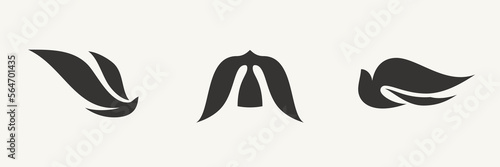 Bird in flight. Minimalists logo template or icon of dove and sea gull. Set of elegant flat style vector design elements
