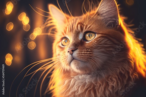 Radiant Orange Feline - Ethereal Intricately Detailed Portrait of a Bright-Eyed Cat