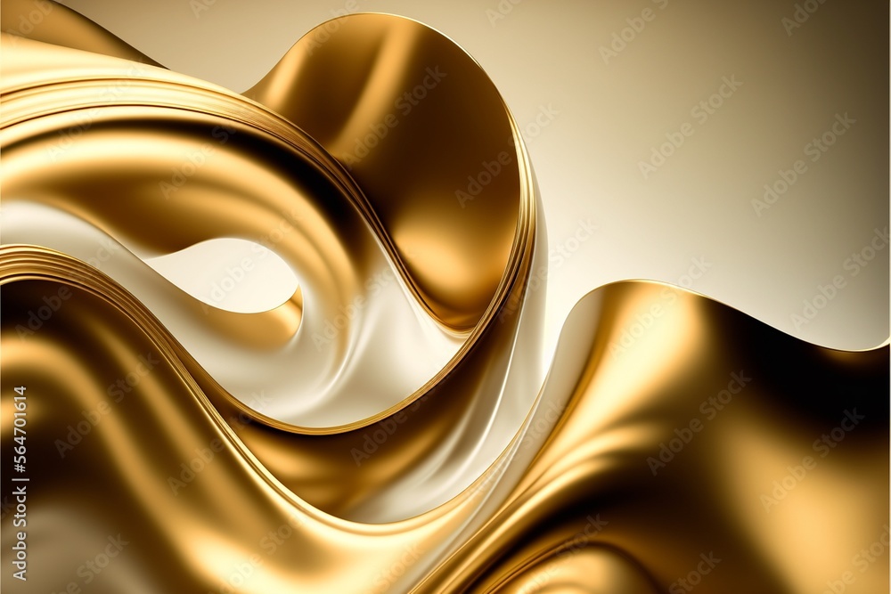 Schöne Wellenformen in Gold, edel und luxuriös als Hintergrund, ai generativ