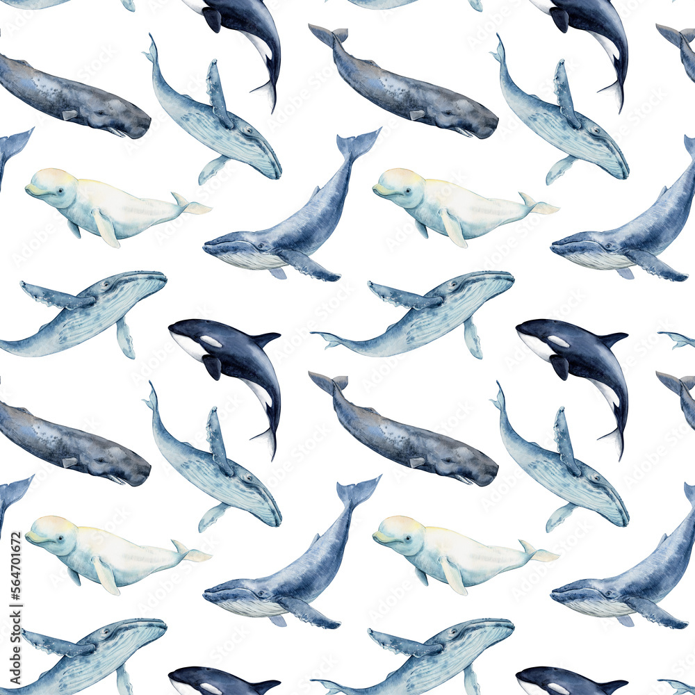 Seamless pattern with whales. Repeating texture with marine mammals ...