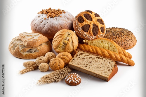 Backwaren Sortiment, Brot, Bagel, Brötchen und andere, ai generativ