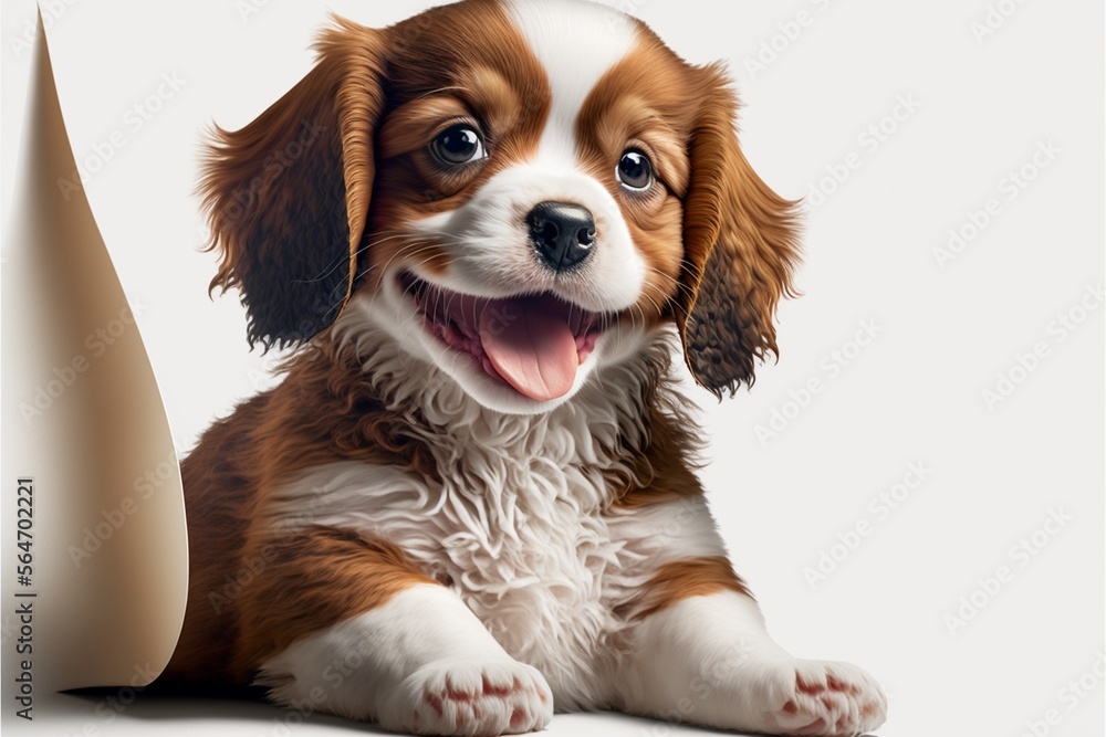 Putziger freundlicher reinrassiger Hund blickt lächelnd in die Kamera, ai generativ Putziger freundlicher reinrassiger Hund blickt lächelnd in die Kamera, ai generativ