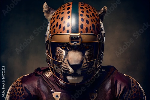 Obraz na plátně Jaguar mascot footballer dressed in a full american football equipment, generati