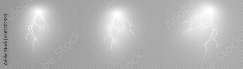 Realistic lightning. Light effect of electric discharge. Lightning for web design and illustrations. 