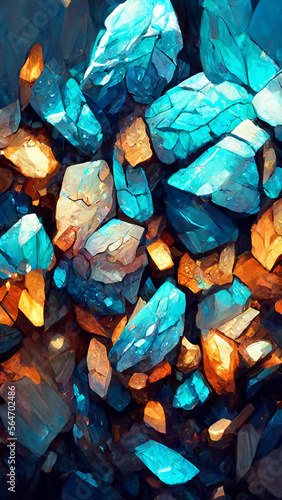 Tech blue crystal mineral mosaic background illustration Generative AI Content by Midjourney © simon