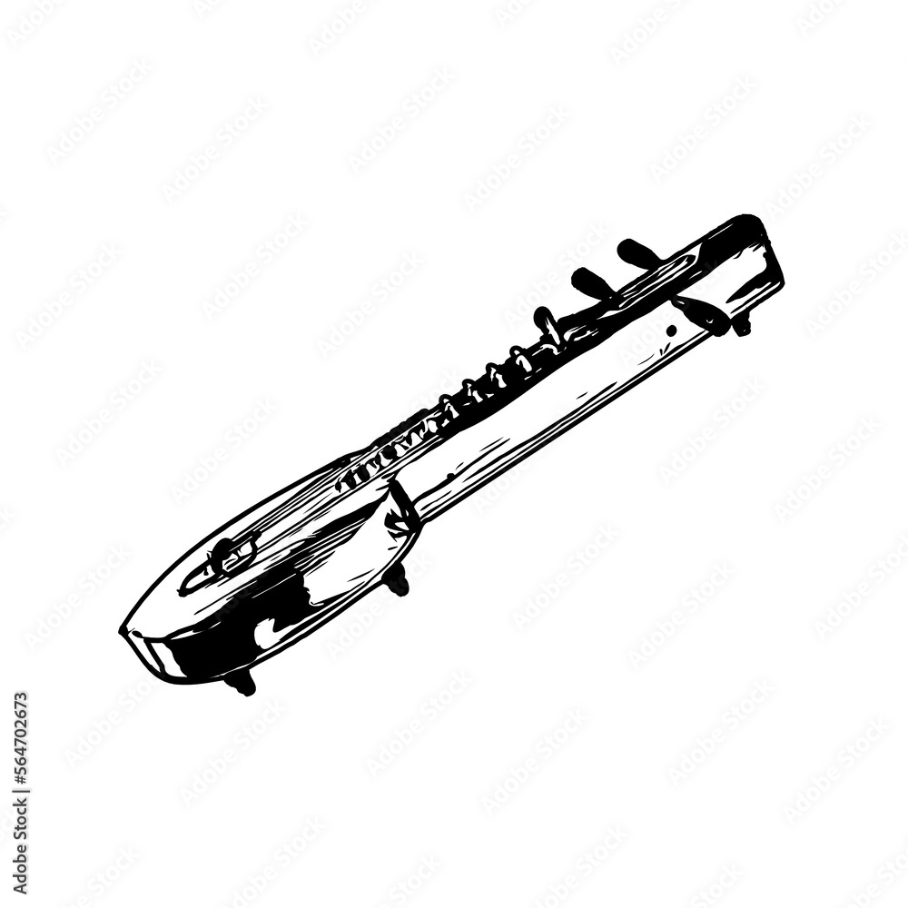 Black and white sketch of a traditional musical instrument with a transparent background Black and white sketch of a traditional musical instrument with a transparent background