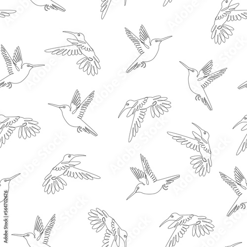Hummingbird set. Decorative print for wrapping, wallpaper, fabric. Seamless texture. Graphic resource in trendy single line style. Suitable for children's decor, vector illustration.
