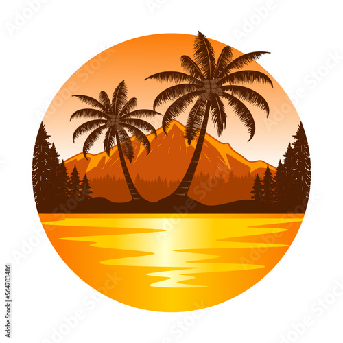 sunset logo inspiration design. beach, palm trees and sunset concept.