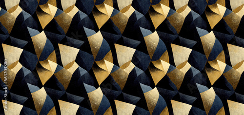 Shimmering gold and silver shapes on a dark navy background