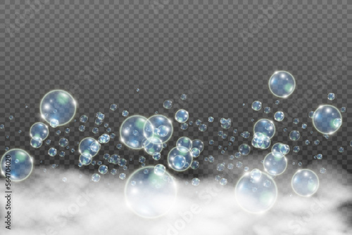 White beautiful bubbles on a transparent background vector illustration. Bubble. 