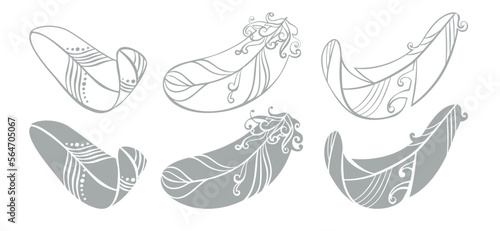set of vector drawings of stylized feathers