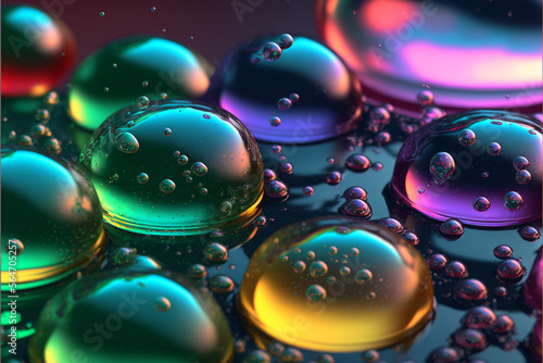 Texture of crystallized and translucent bubbles with neon lights, wallpaper, decoration, stencil, digital art.