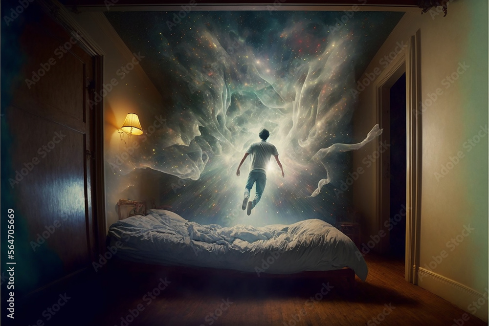 Illustrazione Stock Astral projection, The practice of inducing an out-of-body  experience in order to travel to other planes of existence. AI generative |  Adobe Stock