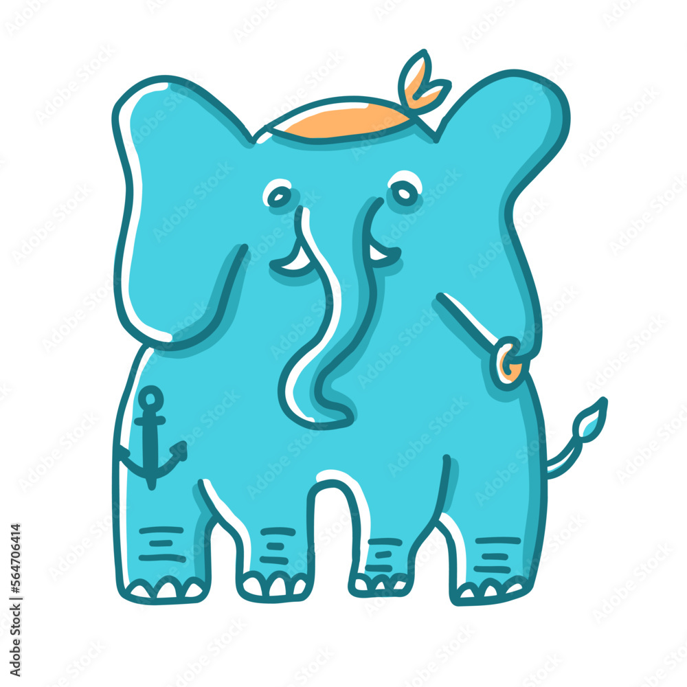 Elephant pirate. Vector illustration in cartoon flat style isolated on white background. Elephant pirate. Vector illustration in cartoon flat style isolated on white background.