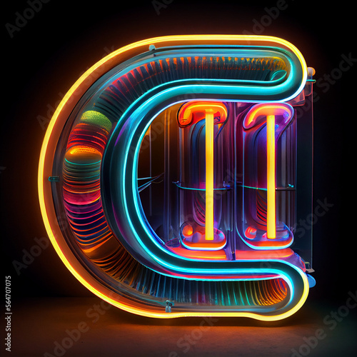 Highly detailed neon tube sign with the letter C. Generaing Ai photo