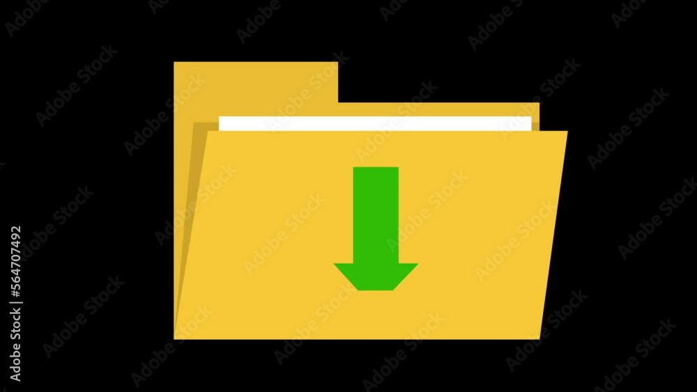 pc icon animation of a folder downloading files, with a green arrow moving down. On a transparent backg pc icon animation of a folder downloading files, with a green arrow moving down. On a transparent backg