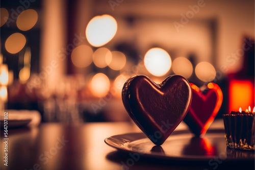 Two heart-shaped chocolates. Valentine's day. Generative AI