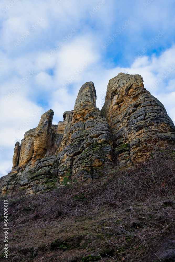 Die Klusberge mit Teufelsstuhl und Fünffingerfelsen. Bizarre Sandsteinfelsen