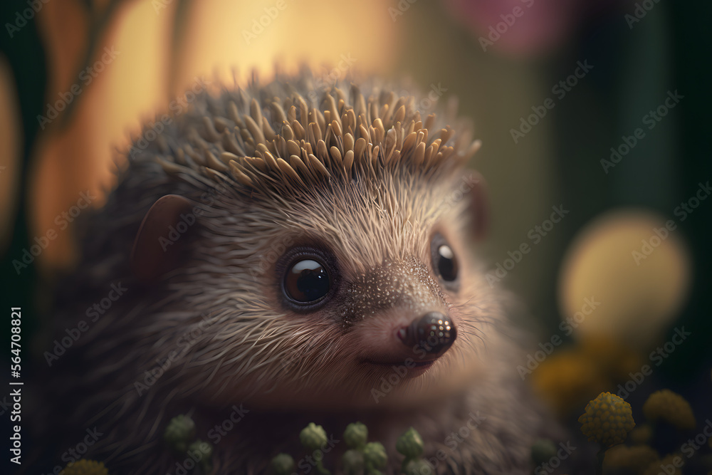 Fototapeta premium Hérisson sortant la tête de sa cachette » IA générative
