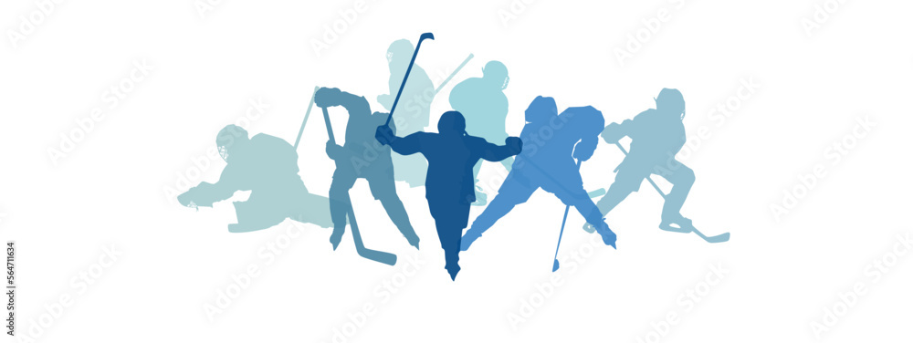 Sport banner with silhouettes hockey players. Hockey horizontal background for placing text. 