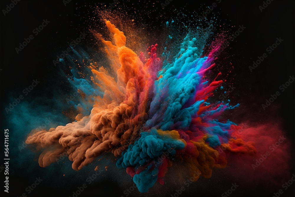 Illustration of a colorful dust explosion in a dark background. Wallpaper Generative AI Illustration of a colorful dust explosion in a dark background. Wallpaper Generative AI