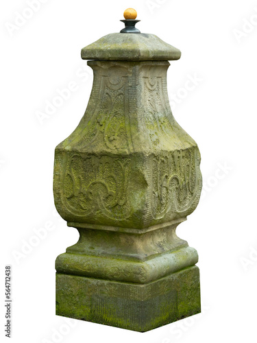 medieval stone column for the stairs of the entrance to the house, isolated on white