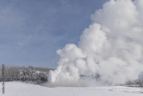 Scenic Old Faithful Landscape in Winter in Yellowstone National Park Wyoming